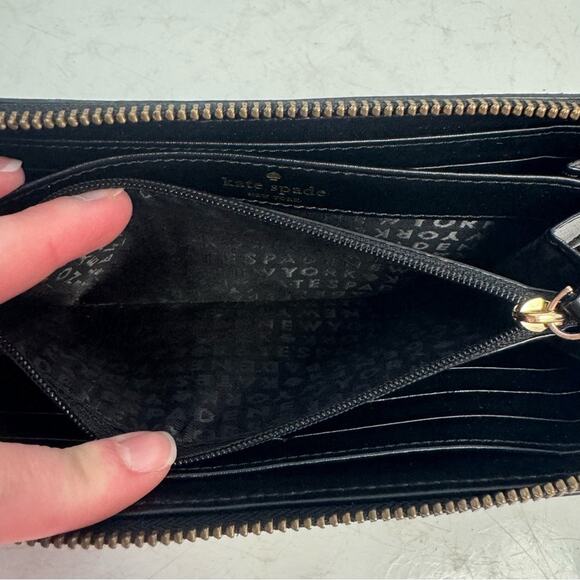 Kate Spade Needa Run Wild Meow Cheetah Leather Large Zippered Wallet - Picture 7 of 8